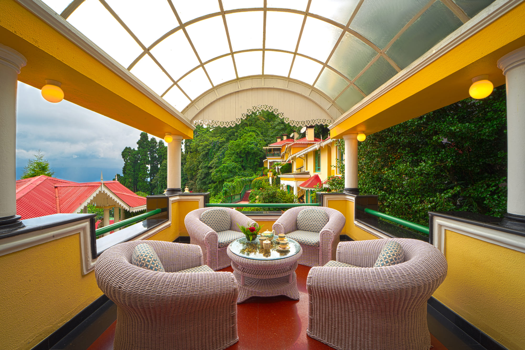 Balcony seating over the valley