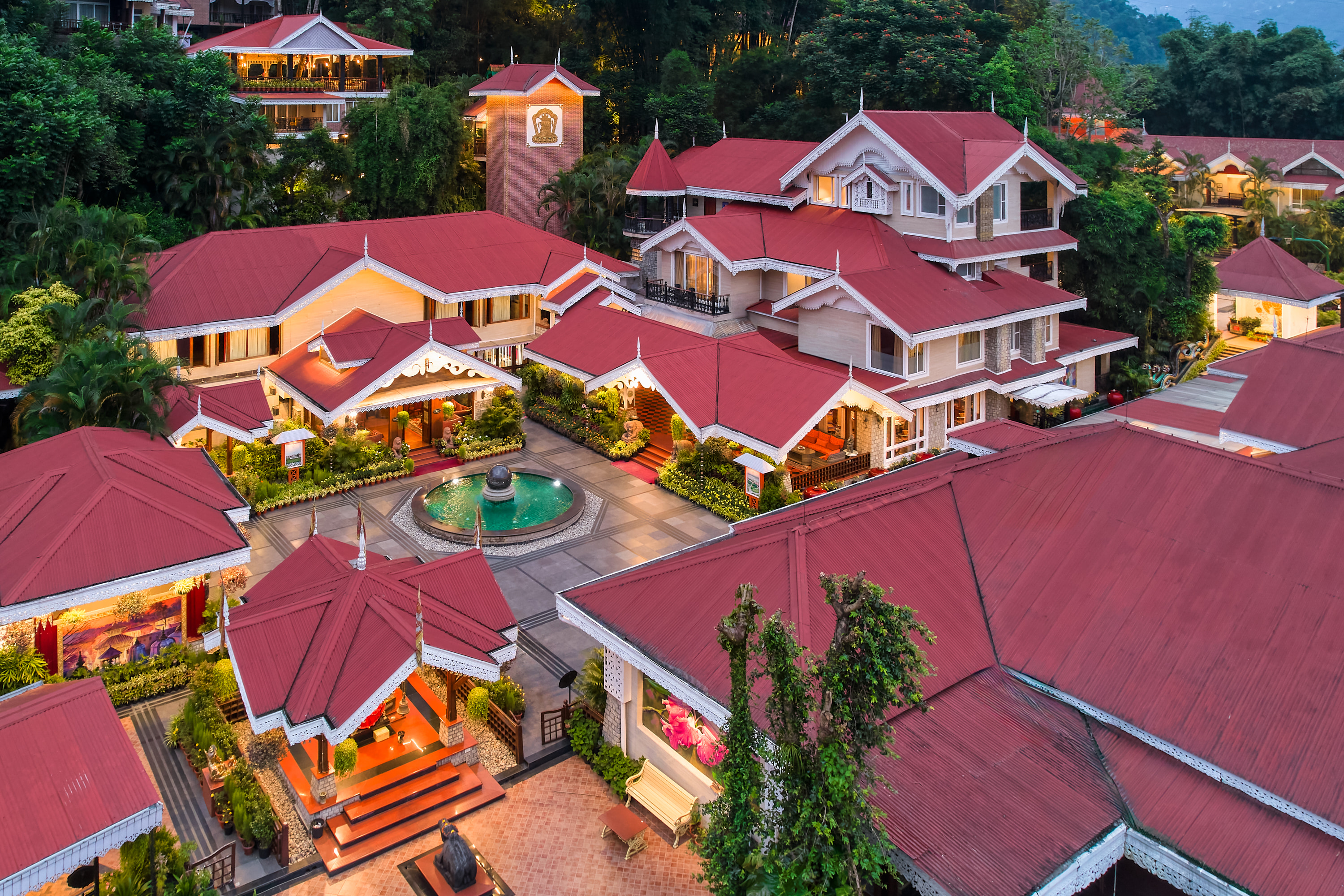 MAYFAIR Spa Resort & Casino, Gangtok, from above at dusk
