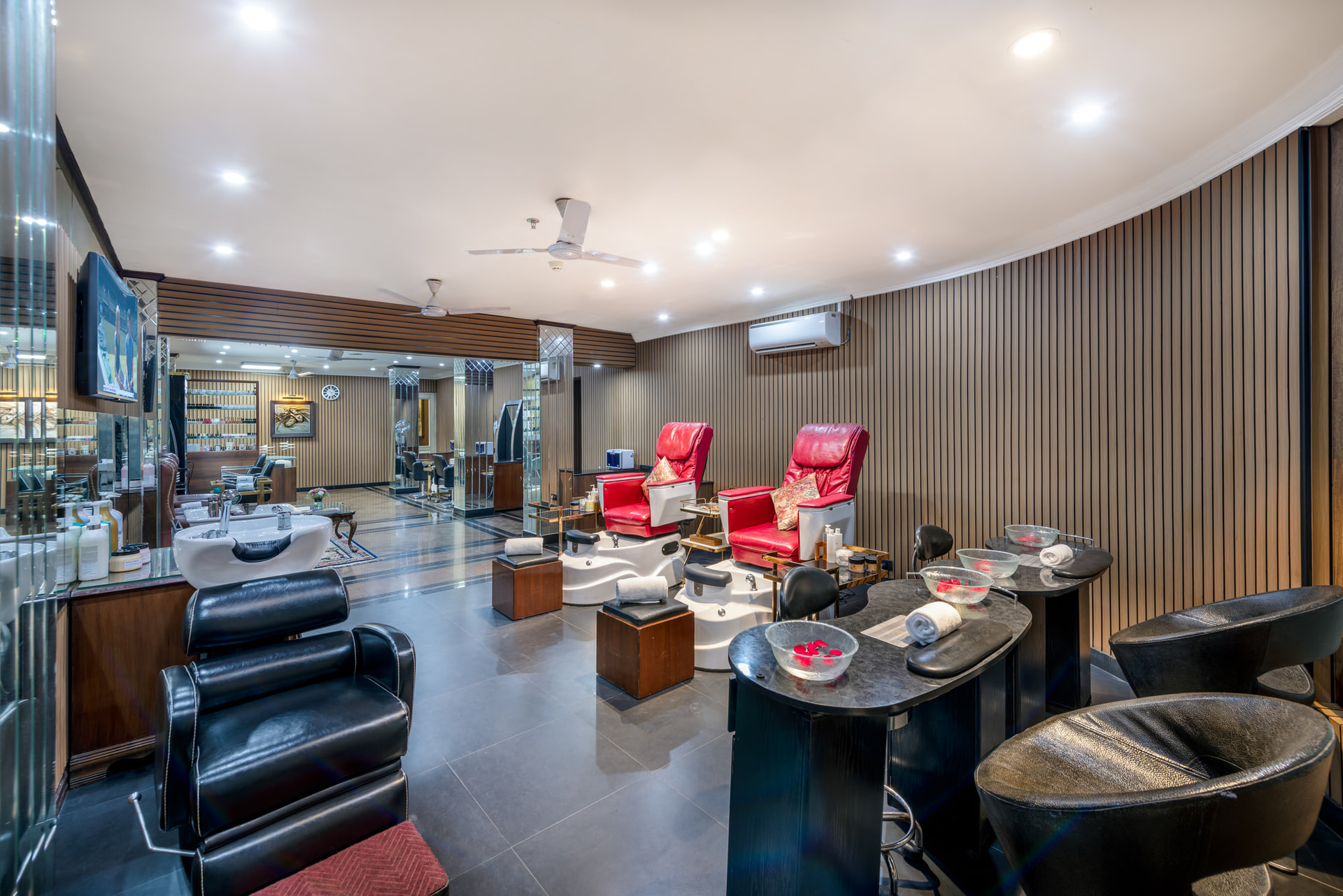 Stylish salon at Mayfair Lagoon, Bhubaneswar, featuring professional styling stations, modern interiors, and a relaxing ambiance for grooming and beauty treatments